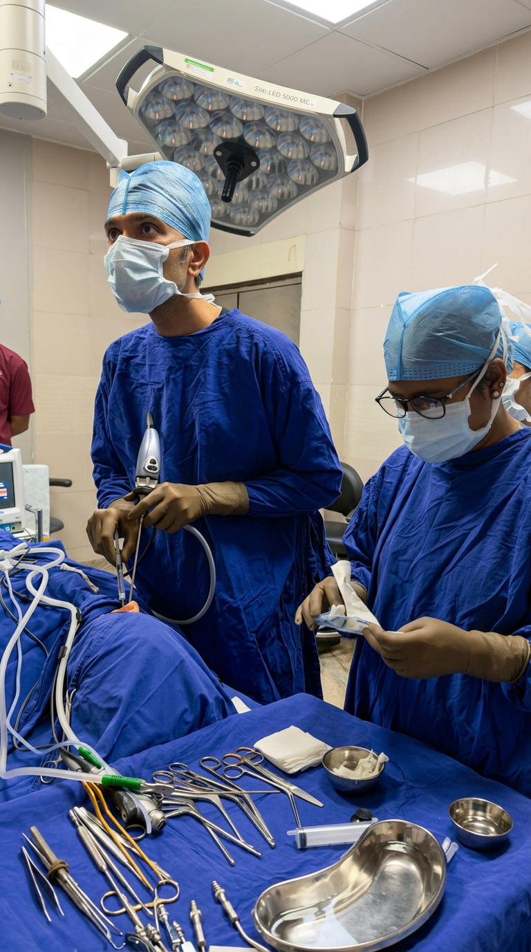 Dr. Sandeep Dachuri performing endoscopic surgery in the operating theatre